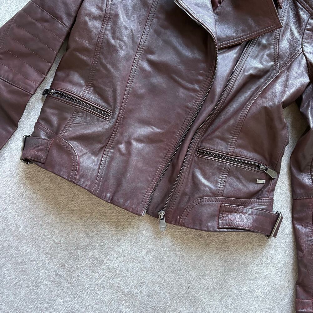Velez Burgundy Hoodie Leather Jacket - Picture 3 of 7